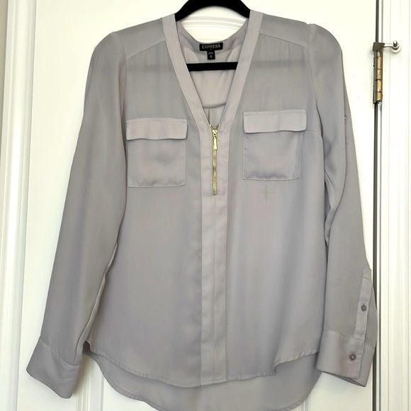 Women’s Express Small silver Gray Portofino Blouse Zipper front - Picture 1 of 6